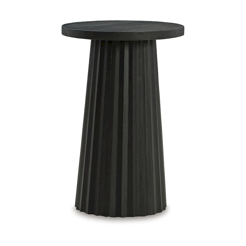 Runder, kannelierter Akzenttisch, klassischer schwarzer Massivholzsockel, 35,5 cm