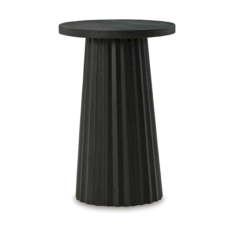 Runder, kannelierter Akzenttisch, klassischer schwarzer Massivholzsockel, 35,5 cm