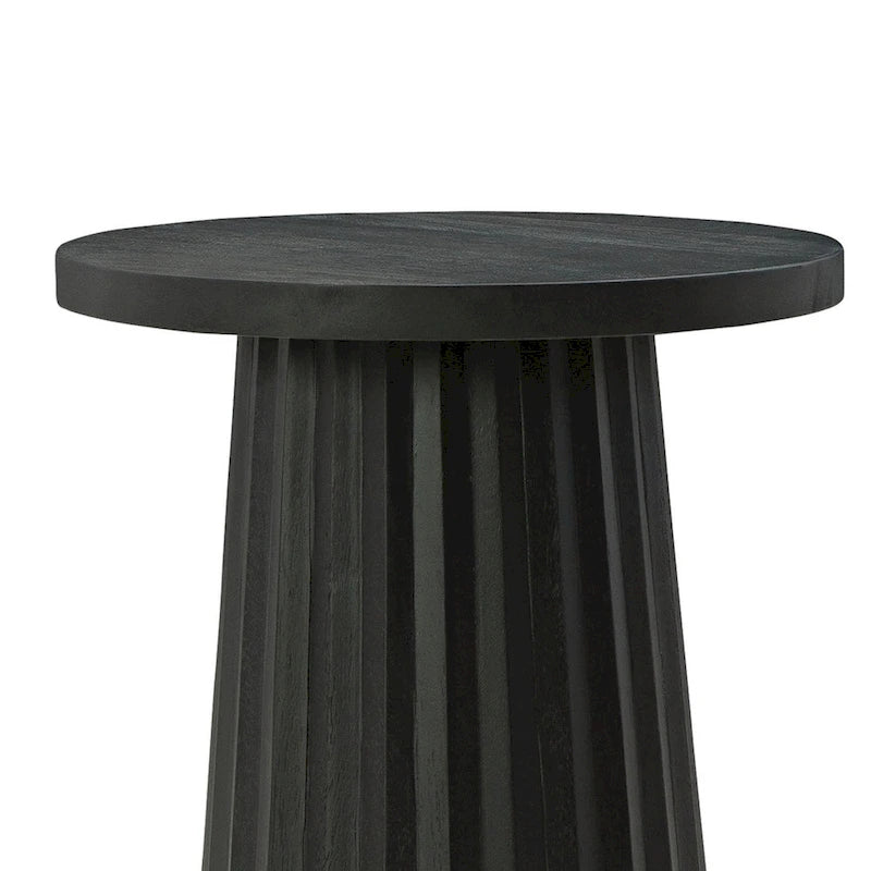 Runder, kannelierter Akzenttisch, klassischer schwarzer Massivholzsockel, 35,5 cm