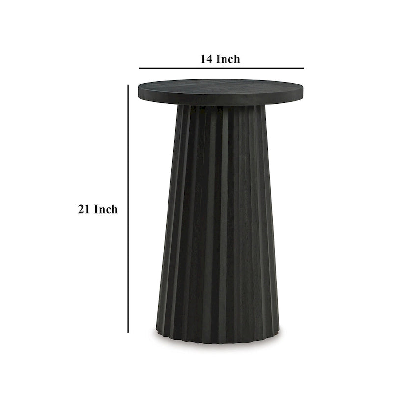 Runder, kannelierter Akzenttisch, klassischer schwarzer Massivholzsockel, 35,5 cm