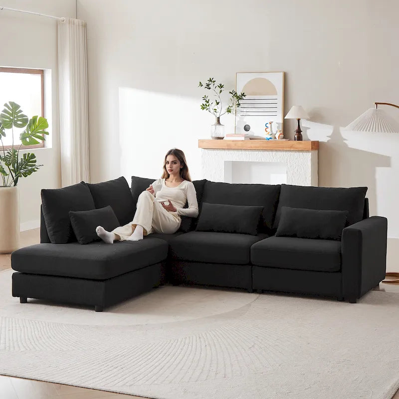 100.2 Leinen Ecksofa mit Ottoman & Lendenkissen