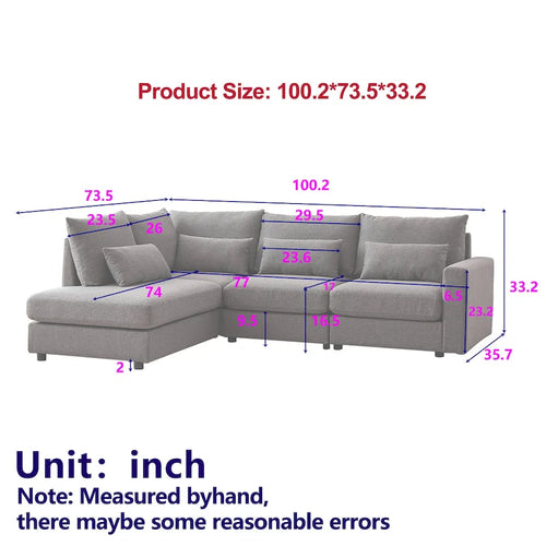 100.2 Leinen Ecksofa mit Ottoman & Lendenkissen