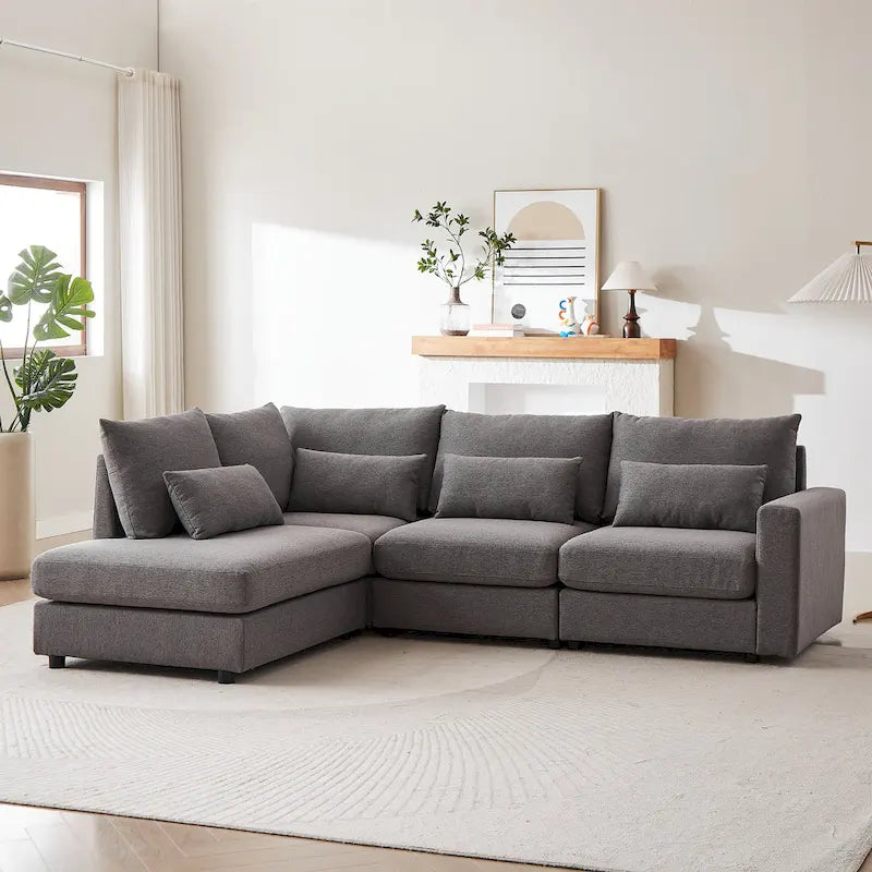 100.2 Leinen Ecksofa mit Ottoman & Lendenkissen
