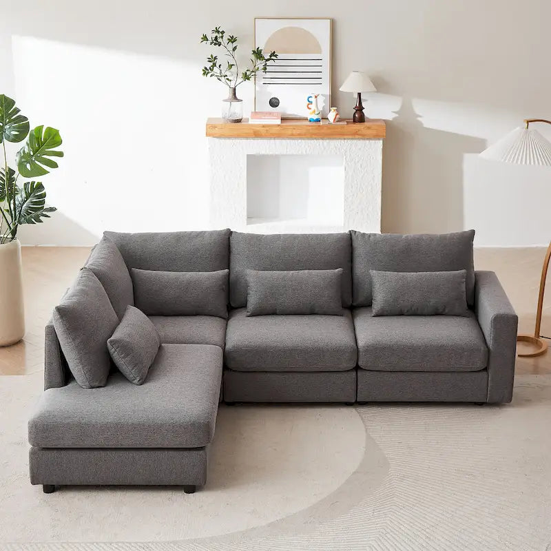 100.2 Leinen Ecksofa mit Ottoman & Lendenkissen