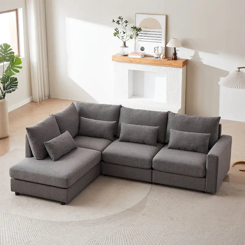 100.2 Leinen Ecksofa mit Ottoman & Lendenkissen