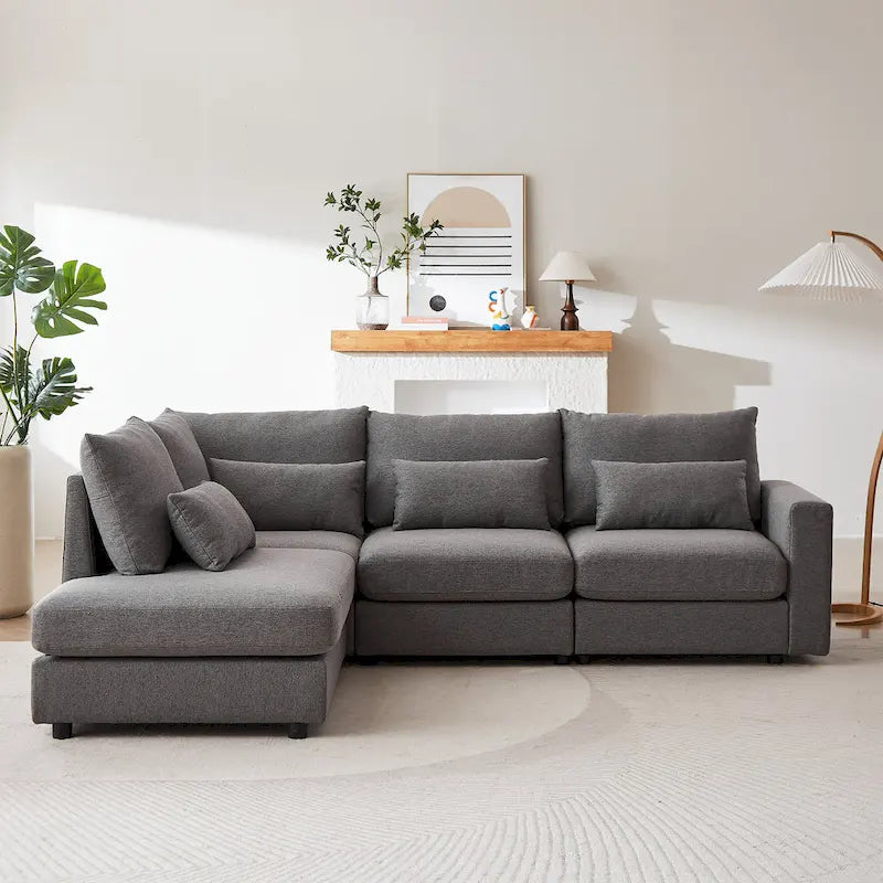 100.2 Leinen Ecksofa mit Ottoman & Lendenkissen