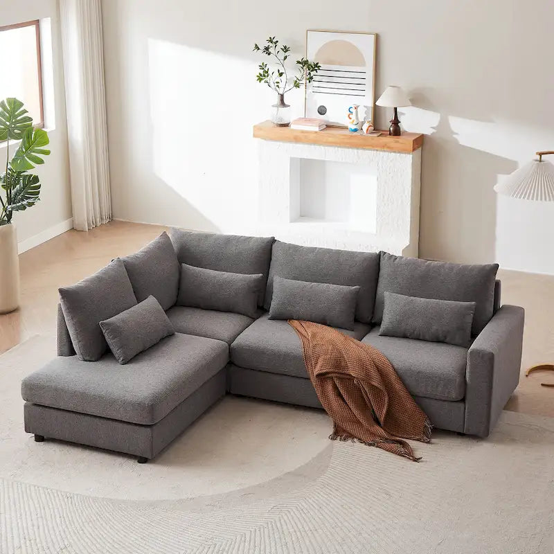 100.2 Leinen Ecksofa mit Ottoman & Lendenkissen