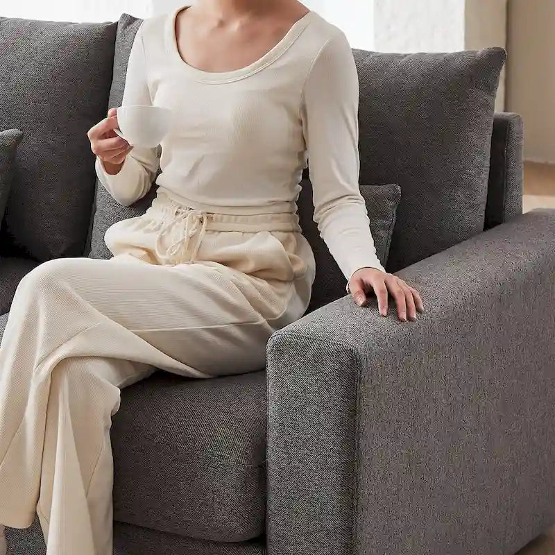 100.2 Leinen Ecksofa mit Ottoman & Lendenkissen