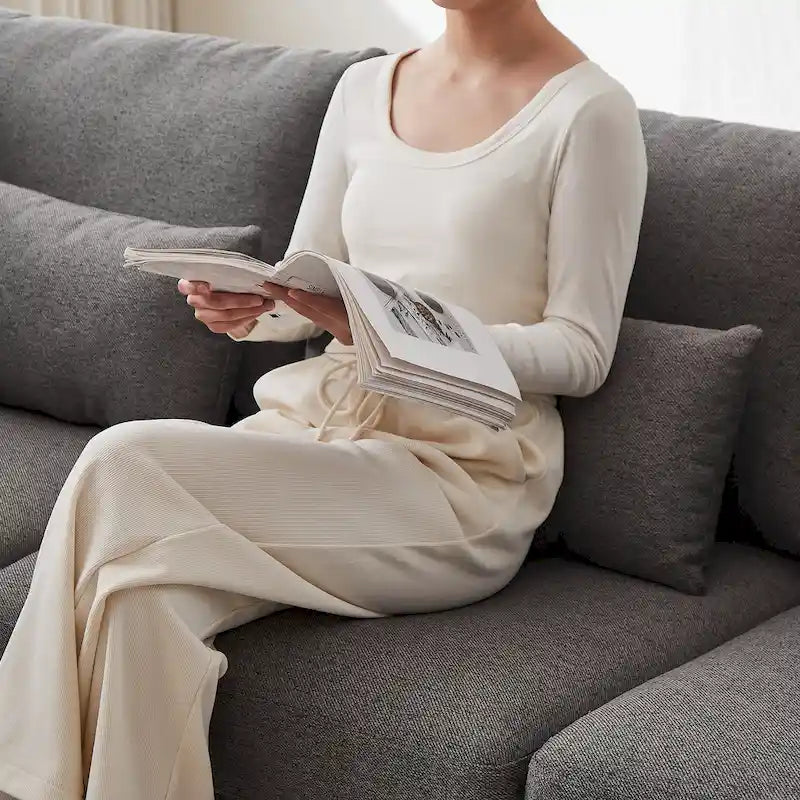 100.2 Leinen Ecksofa mit Ottoman & Lendenkissen