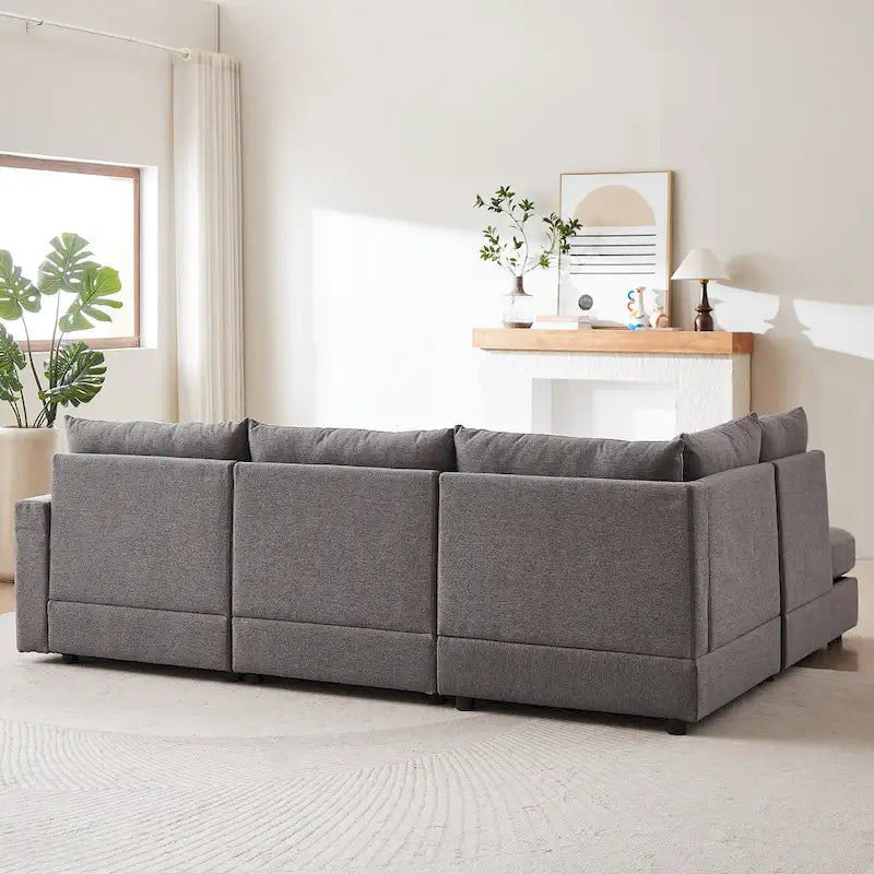 100.2 Leinen Ecksofa mit Ottoman & Lendenkissen