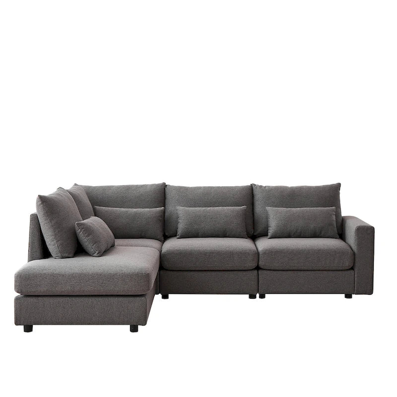 100.2 Leinen Ecksofa mit Ottoman & Lendenkissen