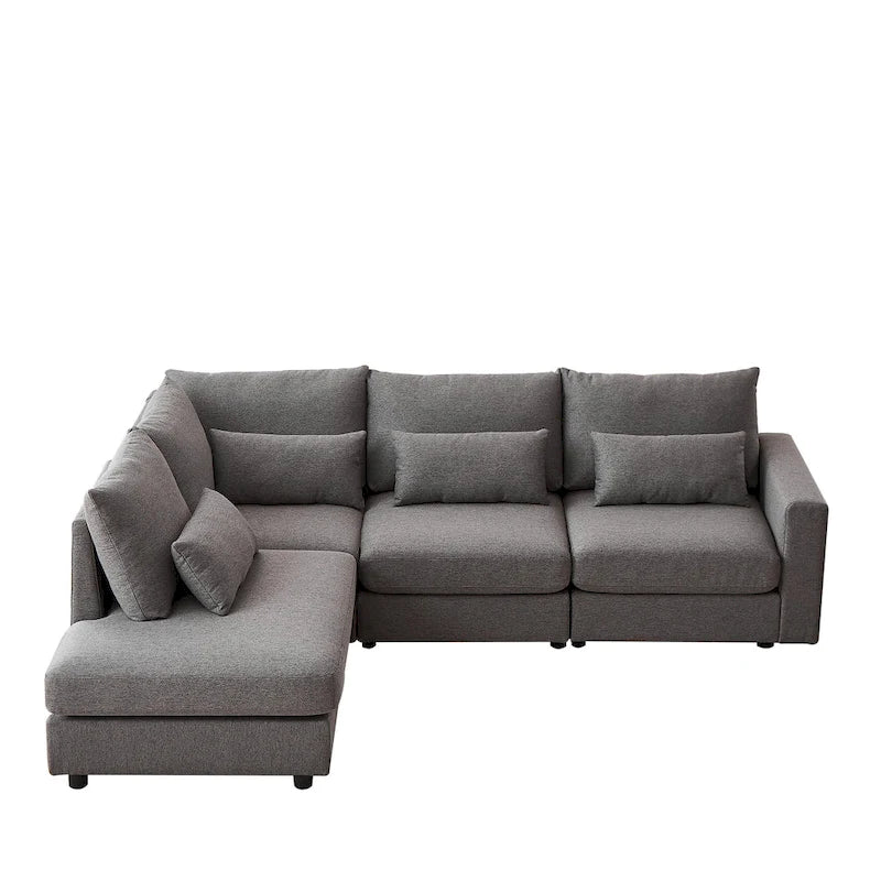 100.2 Leinen Ecksofa mit Ottoman & Lendenkissen
