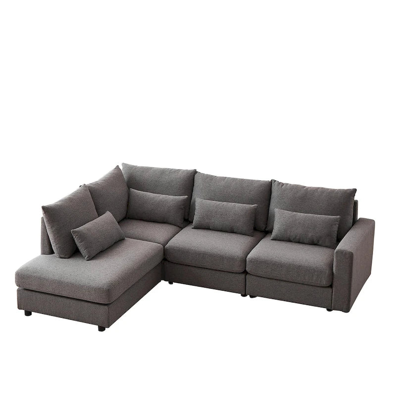 100.2 Leinen Ecksofa mit Ottoman & Lendenkissen