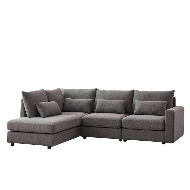 100.2 Leinen Ecksofa mit Ottoman & Lendenkissen