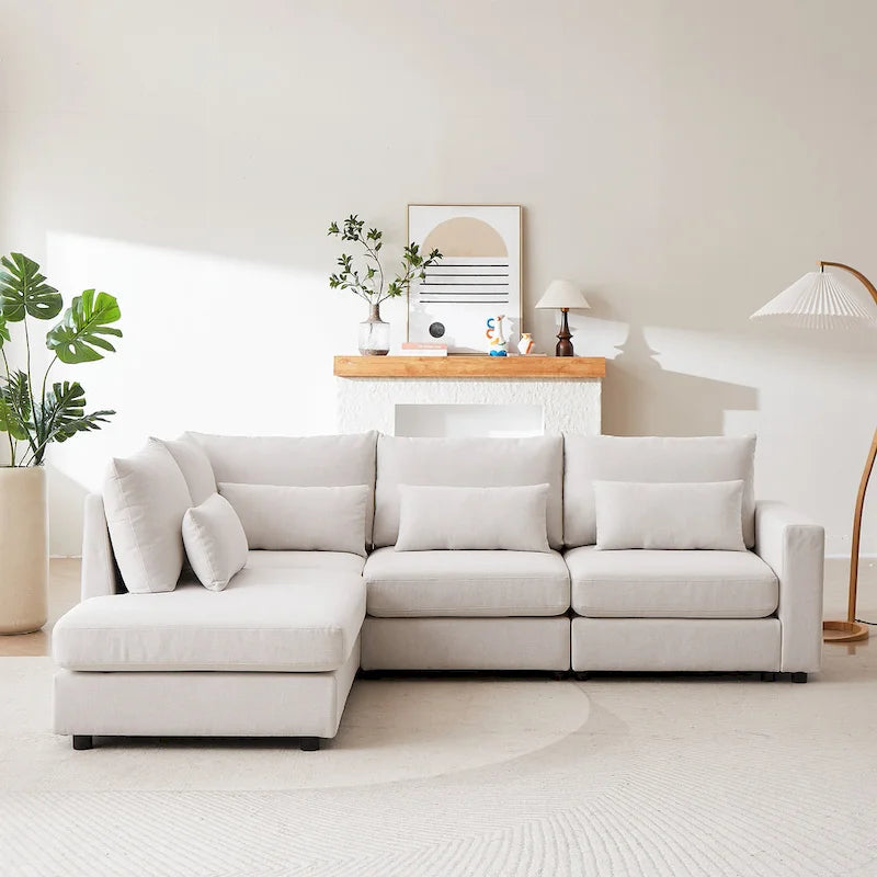 100.2 Leinen Ecksofa mit Ottoman & Lendenkissen