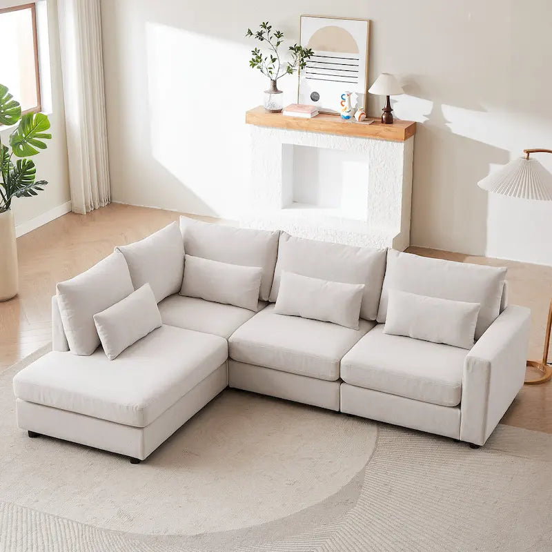 100.2 Leinen Ecksofa mit Ottoman & Lendenkissen