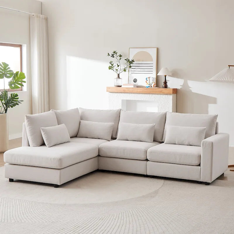 100.2 Leinen Ecksofa mit Ottoman & Lendenkissen
