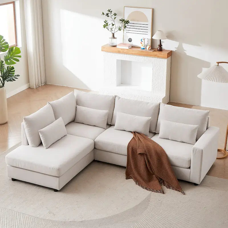 100.2 Leinen Ecksofa mit Ottoman & Lendenkissen