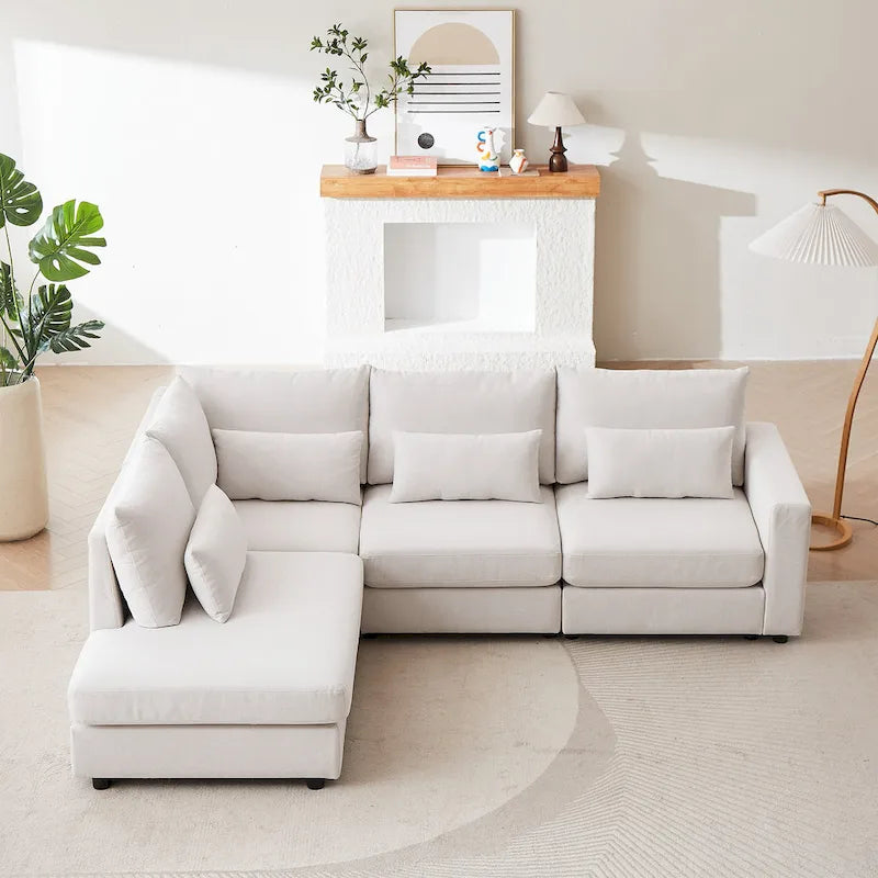 100.2 Leinen Ecksofa mit Ottoman & Lendenkissen