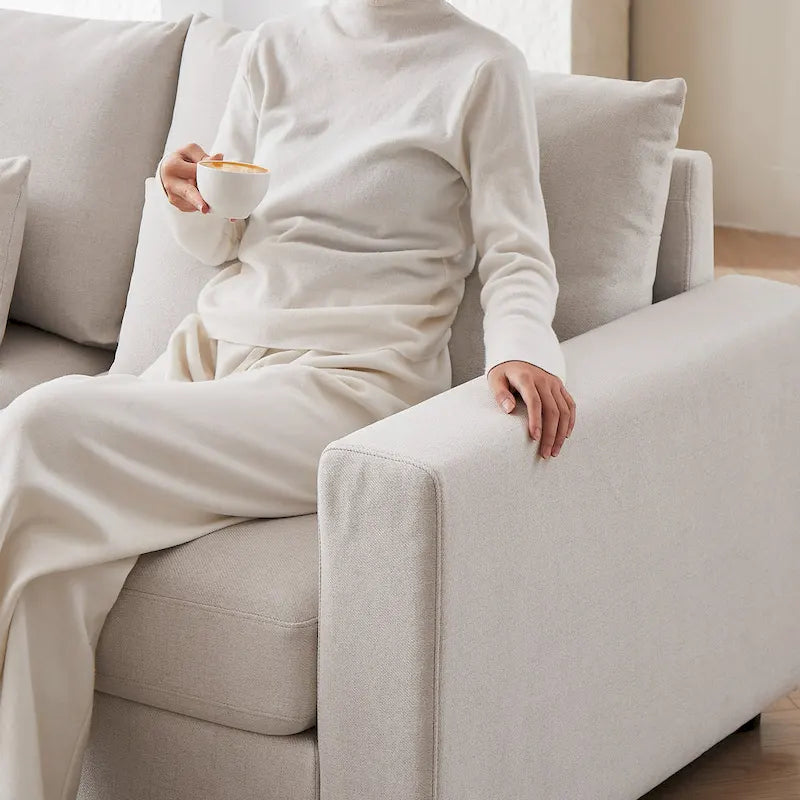 100.2 Leinen Ecksofa mit Ottoman & Lendenkissen