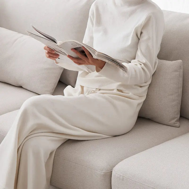 100.2 Leinen Ecksofa mit Ottoman & Lendenkissen