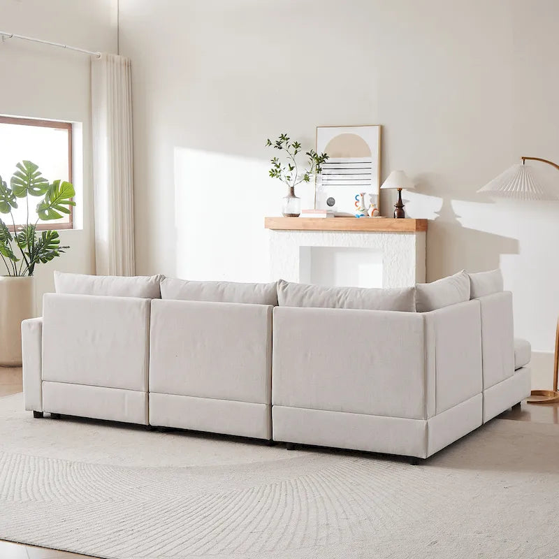 100.2 Leinen Ecksofa mit Ottoman & Lendenkissen