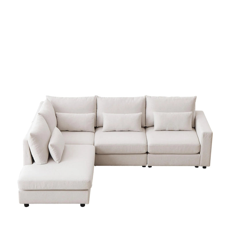 100.2 Leinen Ecksofa mit Ottoman & Lendenkissen