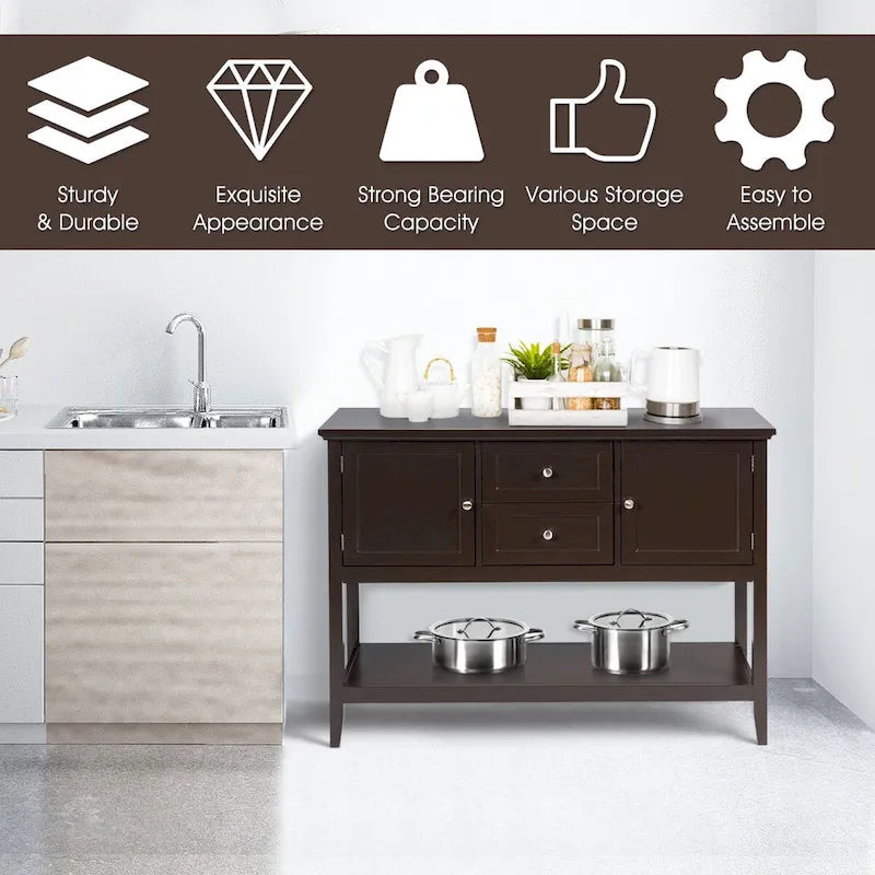 Holz Sideboard Buffet Konsolentisch mit Schubladen und Schränken