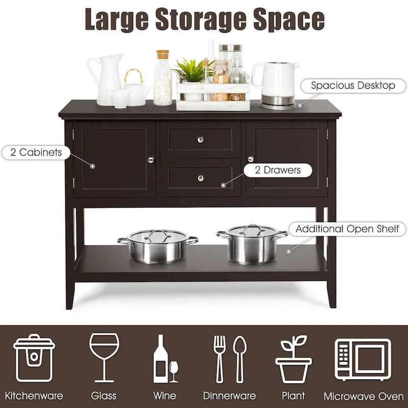 Holz Sideboard Buffet Konsolentisch mit Schubladen und Schränken