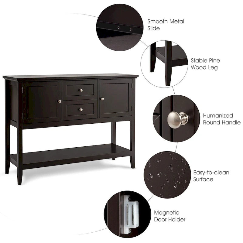 Holz Sideboard Buffet Konsolentisch mit Schubladen und Schränken