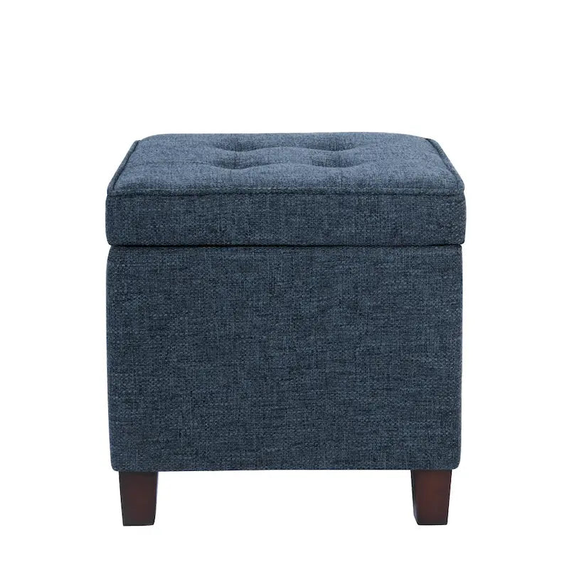 Aufbewahrungs-Ottomane, 18 Zoll quadratische Tablettauflage, marineblauer Webstoff