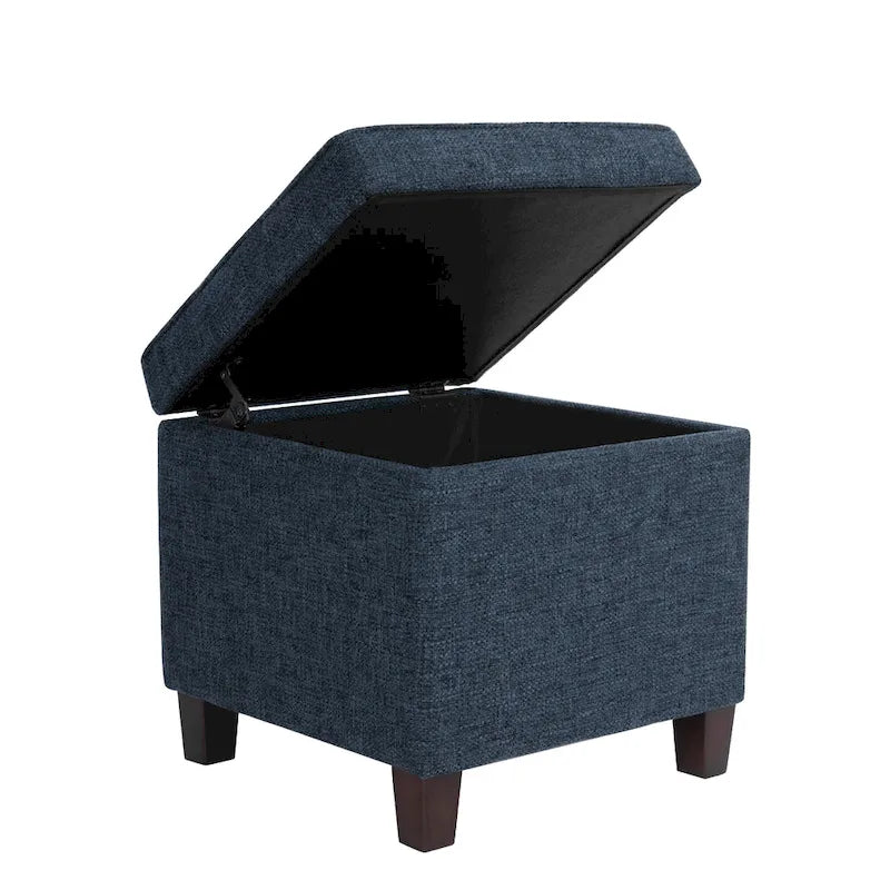 Aufbewahrungs-Ottomane, 18 Zoll quadratische Tablettauflage, marineblauer Webstoff
