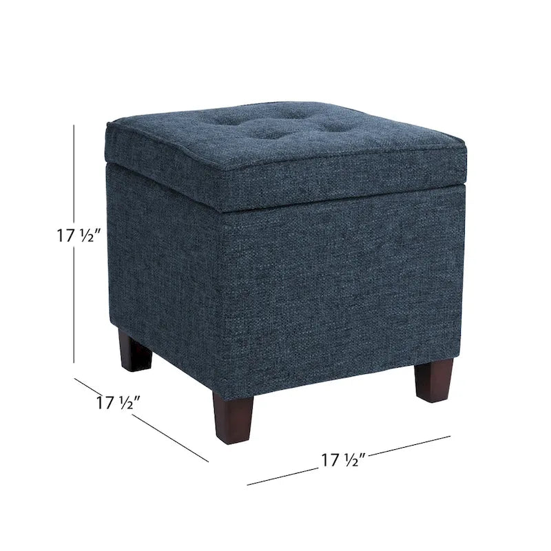 Aufbewahrungs-Ottomane, 18 Zoll quadratische Tablettauflage, marineblauer Webstoff