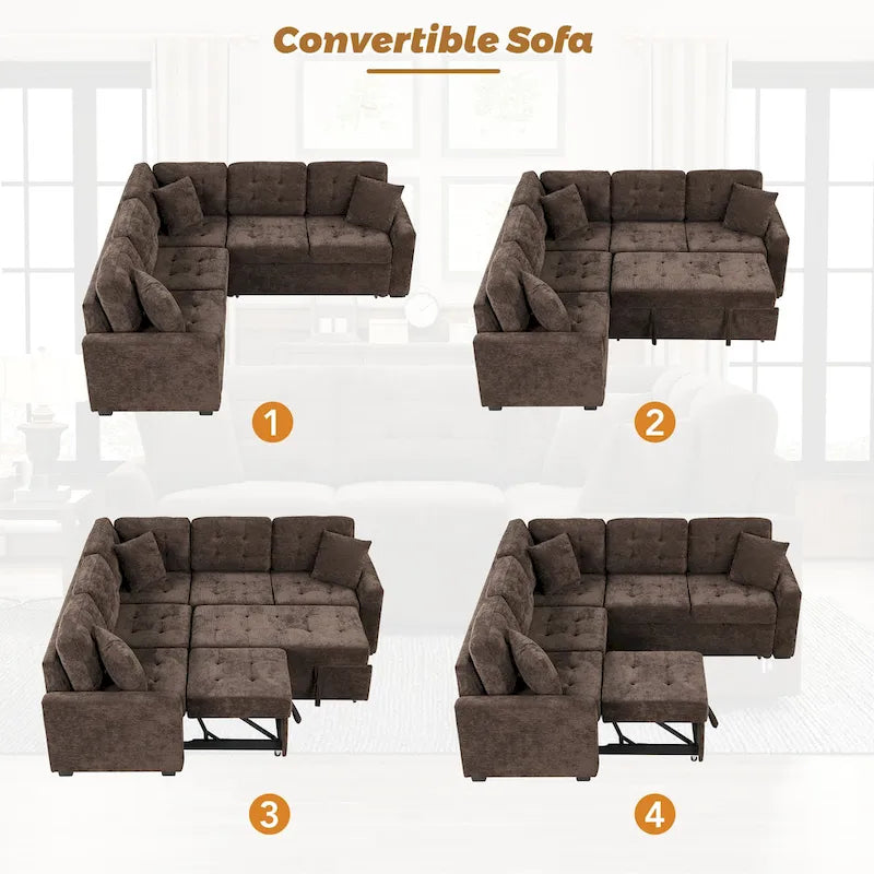Ausziehbares L-förmiges Schlafsofa mit Rollen, USB-Anschlüssen und Steckdosen