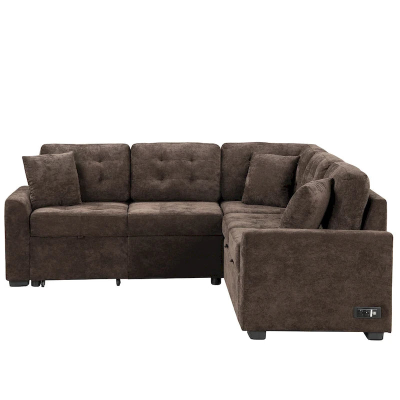 Ausziehbares L-förmiges Schlafsofa mit Rollen, USB-Anschlüssen und Steckdosen