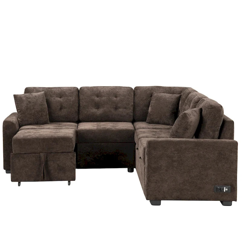 Ausziehbares L-förmiges Schlafsofa mit Rollen, USB-Anschlüssen und Steckdosen