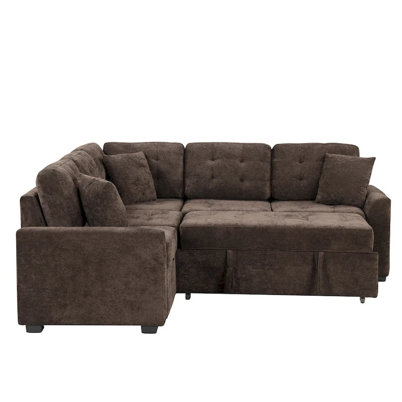 Ausziehbares L-förmiges Schlafsofa mit Rollen, USB-Anschlüssen und Steckdosen