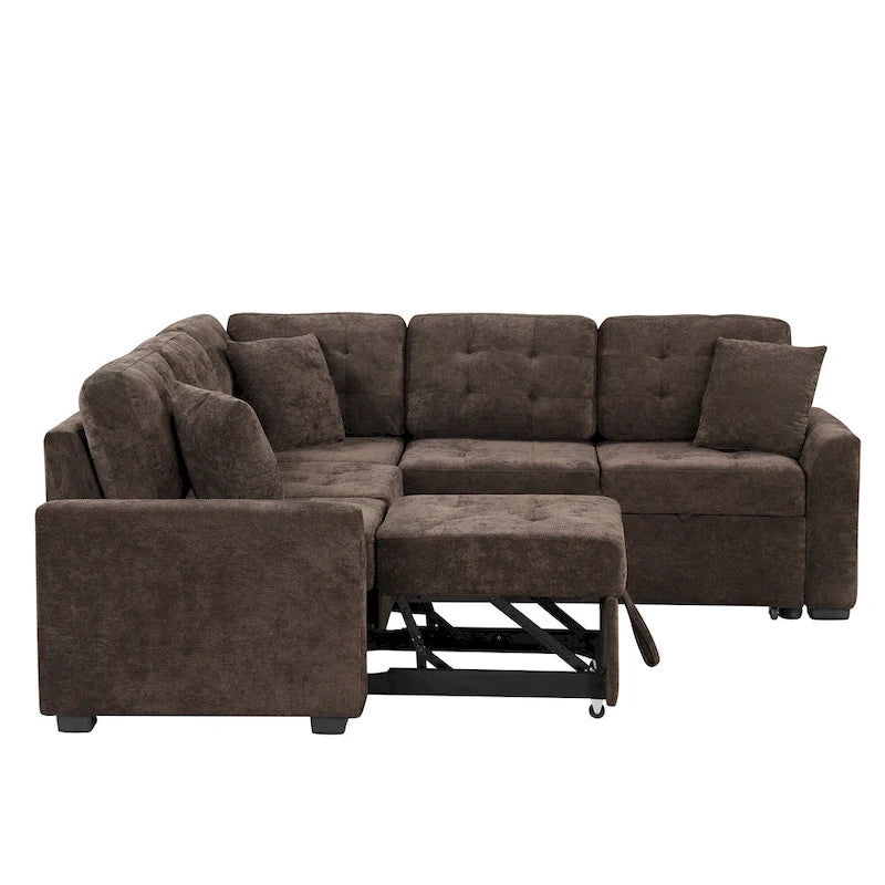 Ausziehbares L-förmiges Schlafsofa mit Rollen, USB-Anschlüssen und Steckdosen