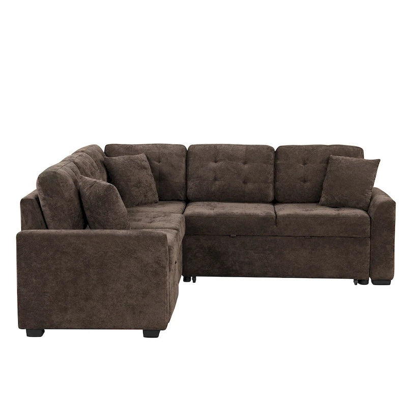 Ausziehbares L-förmiges Schlafsofa mit Rollen, USB-Anschlüssen und Steckdosen