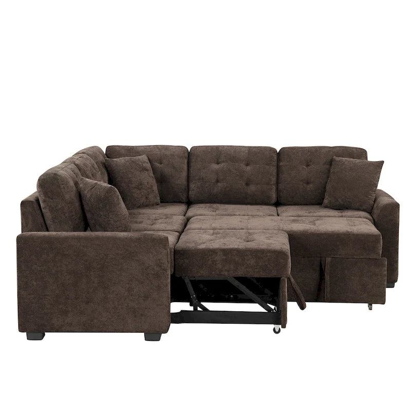 Ausziehbares L-förmiges Schlafsofa mit Rollen, USB-Anschlüssen und Steckdosen