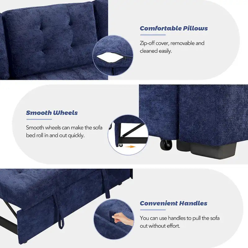 Ausziehbares L-förmiges Schlafsofa mit Rollen, USB-Anschlüssen und Steckdosen