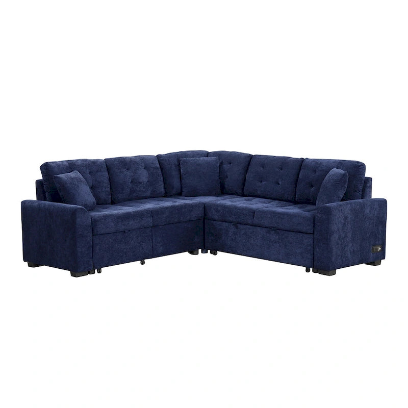 Ausziehbares L-förmiges Schlafsofa mit Rollen, USB-Anschlüssen und Steckdosen