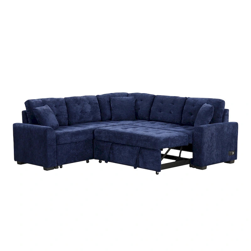 Ausziehbares L-förmiges Schlafsofa mit Rollen, USB-Anschlüssen und Steckdosen