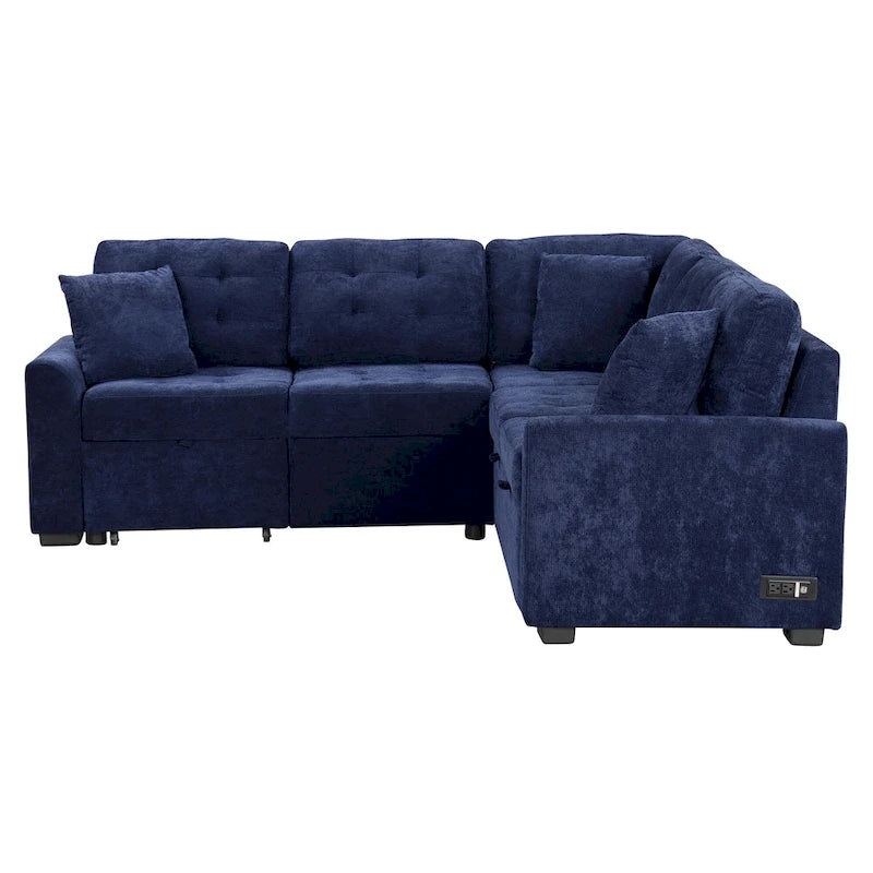 Ausziehbares L-förmiges Schlafsofa mit Rollen, USB-Anschlüssen und Steckdosen