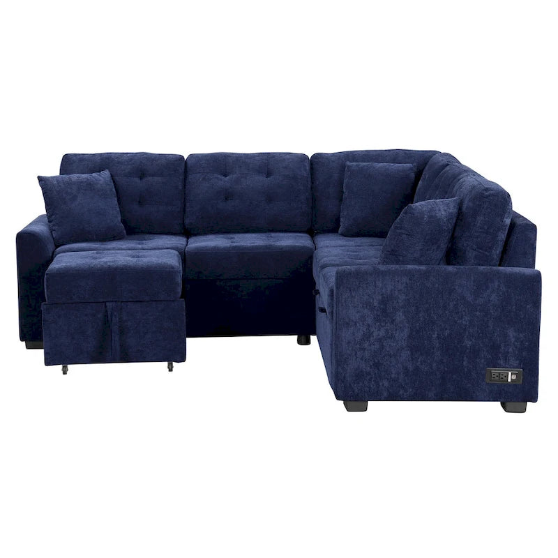 Ausziehbares L-förmiges Schlafsofa mit Rollen, USB-Anschlüssen und Steckdosen