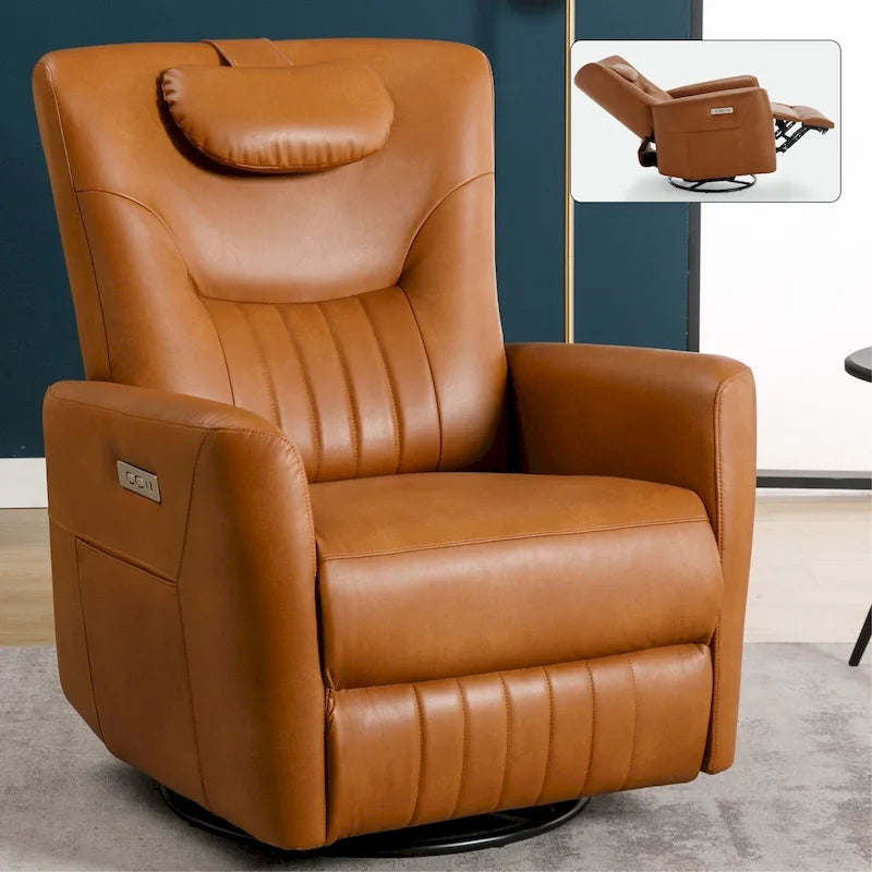 Beiger Power-Relaxsessel mit 270°-Drehfunktion, Schaukelbewegung, Lordosenstütze, USB- & Typ-C-Anschlüssen