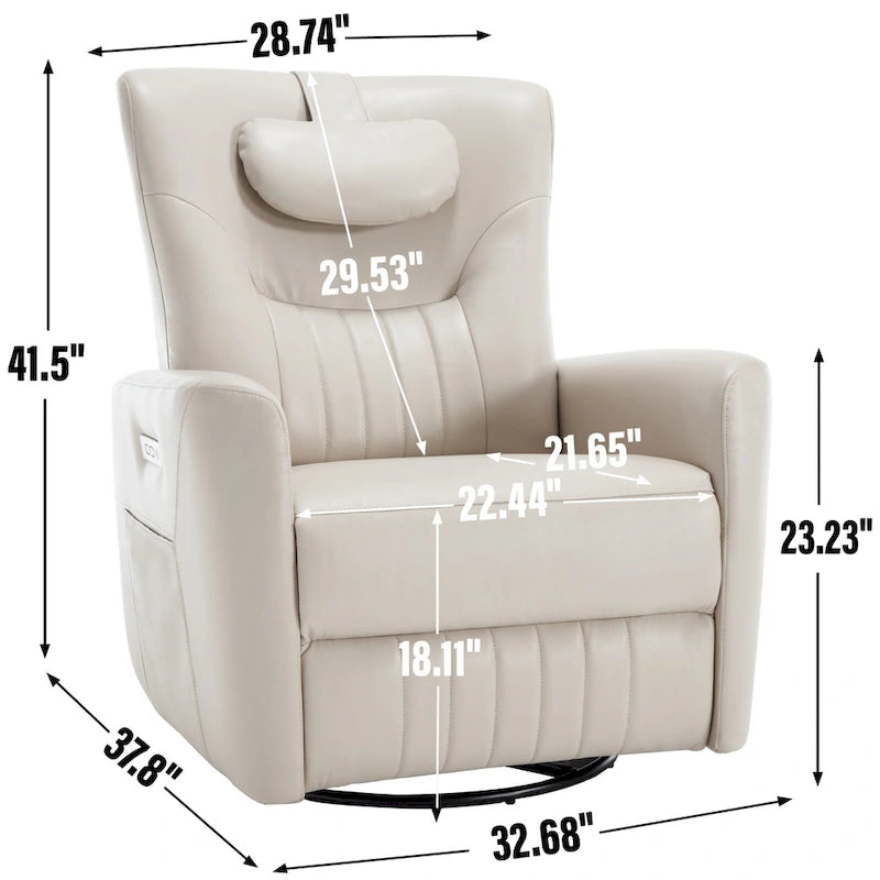 Beiger Power-Relaxsessel mit 270°-Drehfunktion, Schaukelbewegung, Lordosenstütze, USB- & Typ-C-Anschlüssen