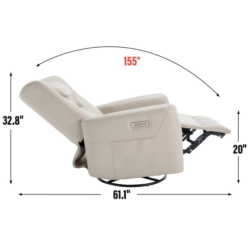 Beiger Power-Relaxsessel mit 270°-Drehfunktion, Schaukelbewegung, Lordosenstütze, USB- & Typ-C-Anschlüssen