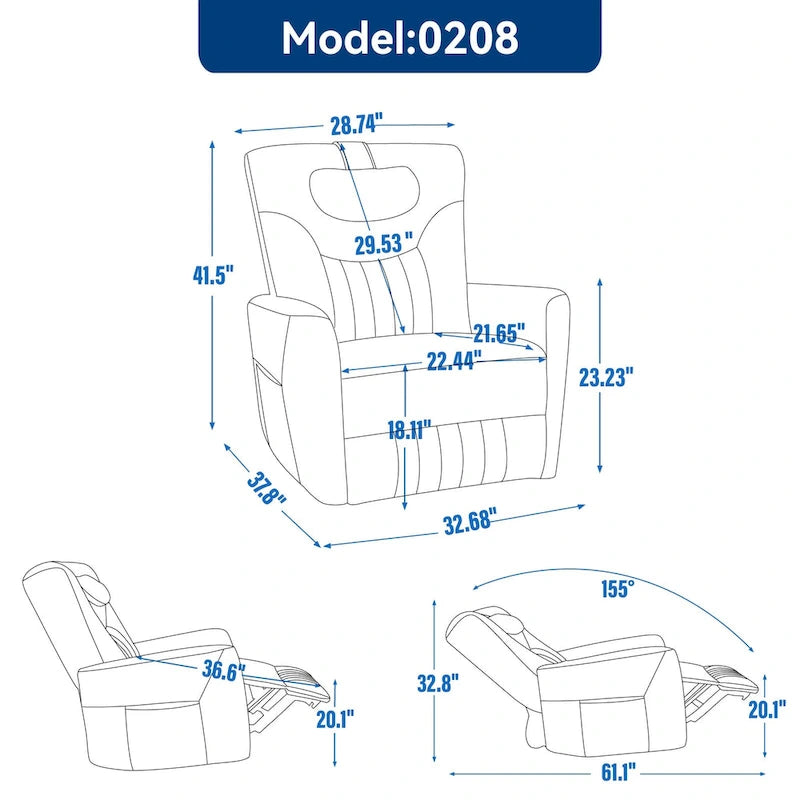 Beiger Power-Relaxsessel mit 270°-Drehfunktion, Schaukelbewegung, Lordosenstütze, USB- & Typ-C-Anschlüssen