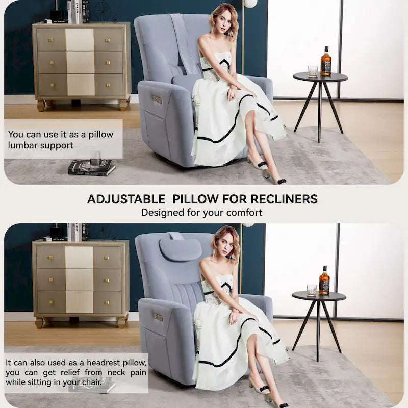 Beiger Power-Relaxsessel mit 270°-Drehfunktion, Schaukelbewegung, Lordosenstütze, USB- & Typ-C-Anschlüssen